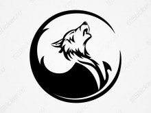 Волк с луной - наклейка
